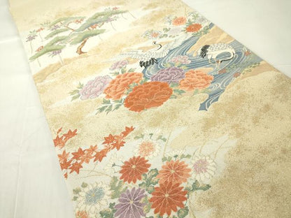 平和屋着物▼綴れ　太鼓柄袋帯　吉祥飛鶴花松文　金銀糸　正絹　逸品　DAAY9687az
