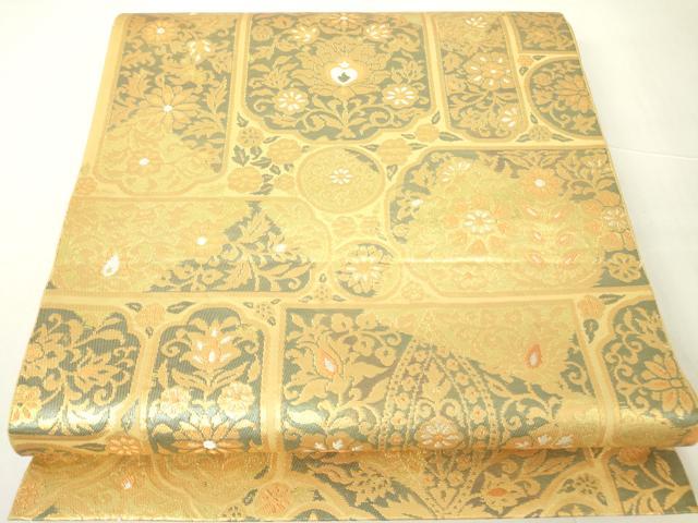 平和屋着物▼六通柄　本袋帯　天井更紗花文　彩飾二重箔　正絹　逸品　DAAY9691az