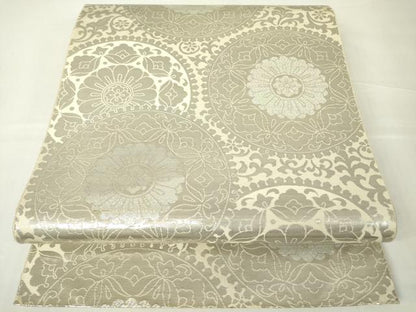 平和屋着物▼六通柄袋帯　正倉院花文　プラチナオロール二重箔　正絹　逸品　DAAY9740az