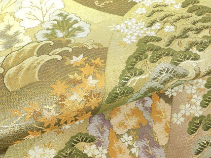 平和屋着物▼佐賀錦　六通柄袋帯　立波樹林文　金糸　正絹　逸品　DAAY9821az