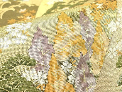 平和屋着物▼佐賀錦　六通柄袋帯　立波樹林文　金糸　正絹　逸品　DAAY9821az