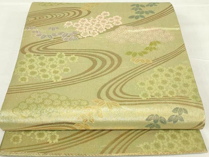 平和屋着物▼六通柄袋帯　ぎゃまん織　流水花文　金糸　正絹　逸品　DAAY9845az