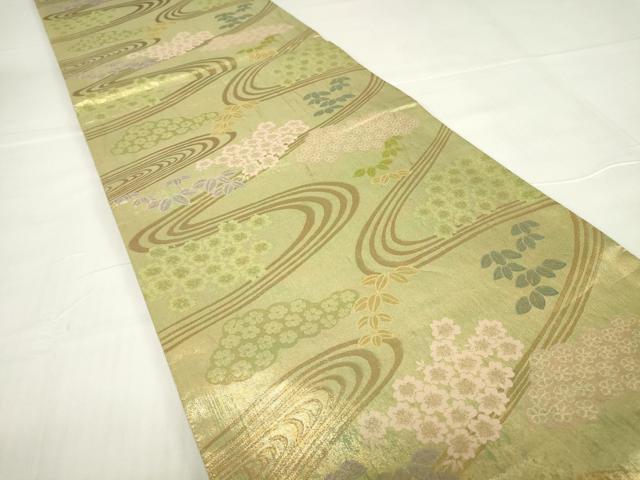 平和屋着物▼六通柄袋帯　ぎゃまん織　流水花文　金糸　正絹　逸品　DAAY9845az