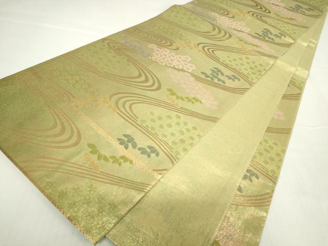 平和屋着物▼六通柄袋帯　ぎゃまん織　流水花文　金糸　正絹　逸品　DAAY9845az