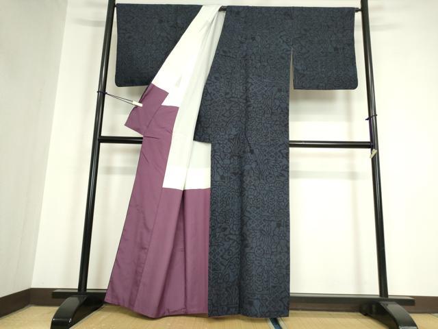 平和屋着物●結城紬　更紗花文　80亀甲　正絹　逸品　DAAY9950az