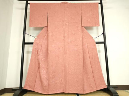 平和屋着物●無地絵羽訪問着　総刺繍　辻が花地紋　退紅色　正絹　逸品　未使用　DAAY9951az