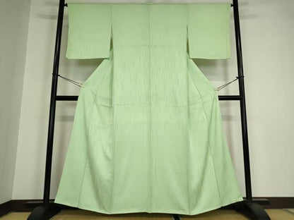平和屋着物●上質な色無地　笹竹地紋　裏葉柳色　反端付き　正絹　逸品　未使用　DAAY9952az