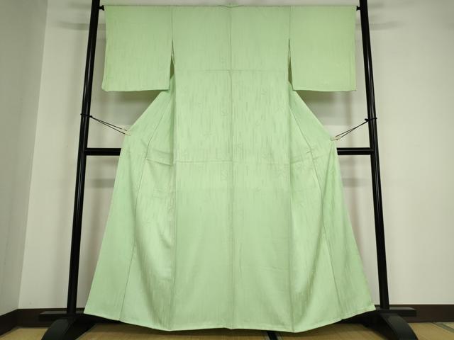 平和屋着物●上質な色無地　笹竹地紋　裏葉柳色　反端付き　正絹　逸品　未使用　DAAY9952az