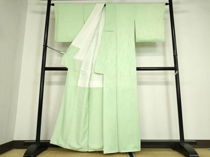 平和屋着物●上質な色無地　笹竹地紋　裏葉柳色　反端付き　正絹　逸品　未使用　DAAY9952az