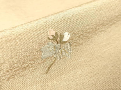 平和屋着物●染色作家　奥田祐斎　色留袖　総刺繍　草花文　白茶色　金糸　正絹　逸品　DAAY9953az