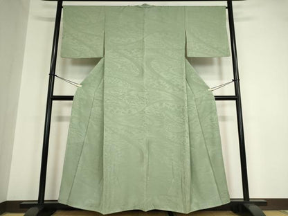 平和屋着物●上質な色無地　吉祥草花地紋　錆青磁色　正絹　逸品　DAAY9961az