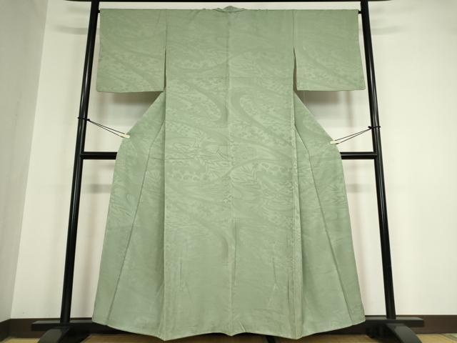 平和屋着物●上質な色無地　吉祥草花地紋　錆青磁色　正絹　逸品　DAAY9961az