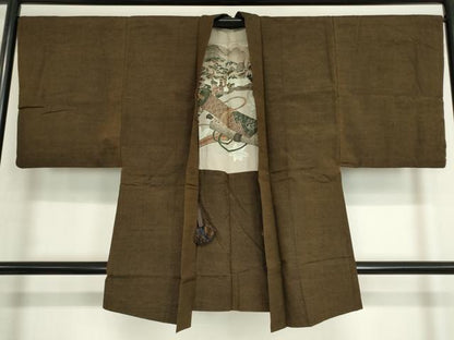 平和屋着物●男性 紬 アンサンブル 赤墨色 正絹 逸品 DAAY9962az