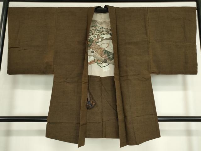平和屋着物●男性 紬 アンサンブル 赤墨色 正絹 逸品 DAAY9962az