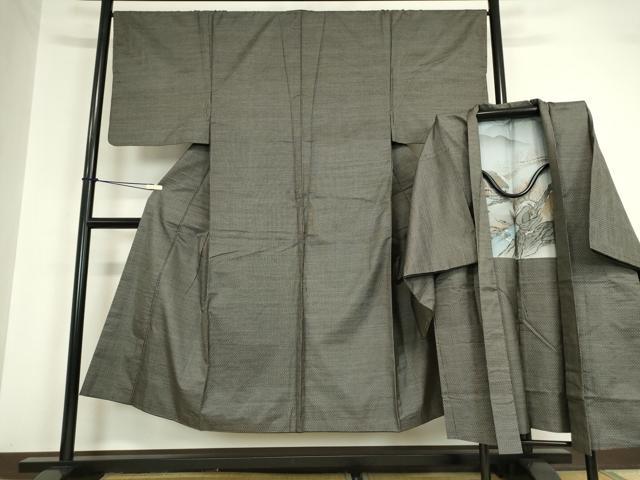 平和屋着物●男性 本場大島紬 アンサンブル 長羽織 亀甲柄 正絹 逸品 DAAY9964az