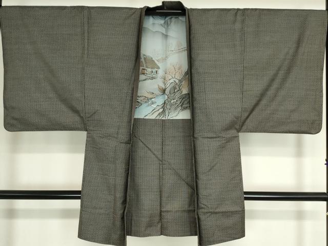 平和屋着物●男性 本場大島紬 アンサンブル 長羽織 亀甲柄 正絹 逸品 DAAY9964az