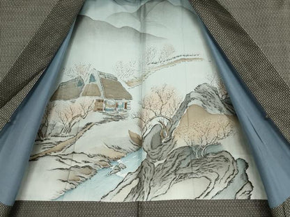 平和屋着物●男性 本場大島紬 アンサンブル 長羽織 亀甲柄 正絹 逸品 DAAY9964az