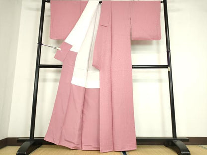平和屋着物●上質な色無地　小花地紋　薄紅梅色　正絹　逸品　DAAY9990az