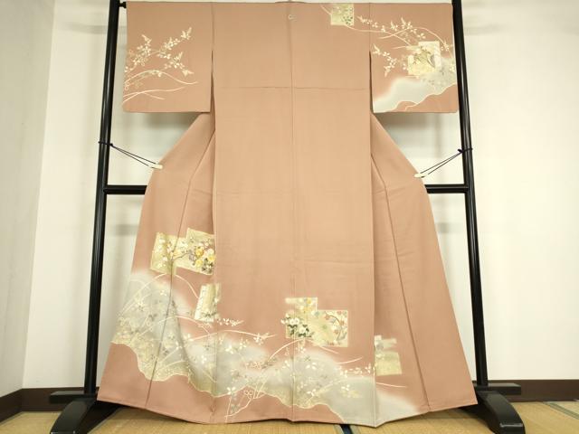平和屋着物●訪問着　駒刺繍　色紙重ね花文　暈し染め　金彩　正絹　逸品　DAAY9995az