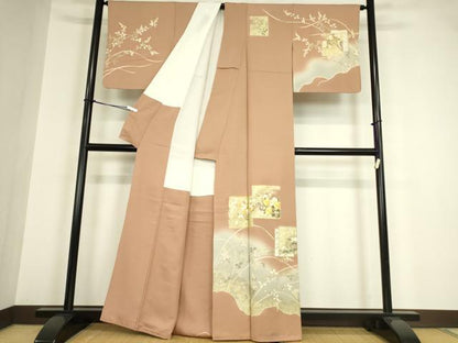 平和屋着物●訪問着　駒刺繍　色紙重ね花文　暈し染め　金彩　正絹　逸品　DAAY9995az