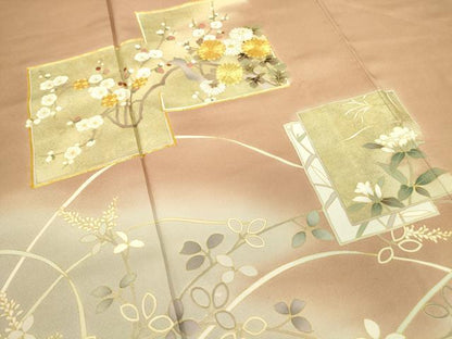 平和屋着物●訪問着　駒刺繍　色紙重ね花文　暈し染め　金彩　正絹　逸品　DAAY9995az