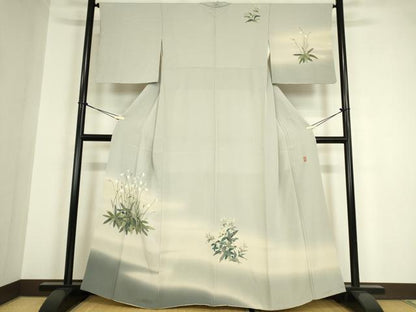 平和屋着物●十日町　加賀草木友禅の第一人者　田村哲彦　訪問着　草花文　暈し染め　反端付き　正絹　逸品　DAAY9999az