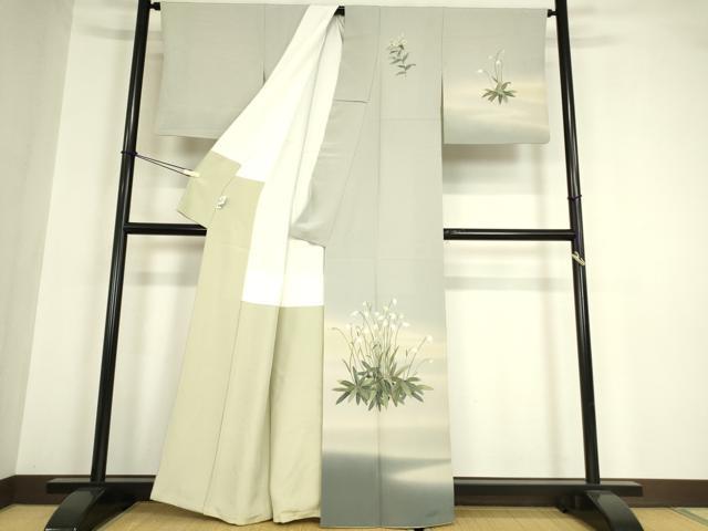 平和屋着物●十日町　加賀草木友禅の第一人者　田村哲彦　訪問着　草花文　暈し染め　反端付き　正絹　逸品　DAAY9999az