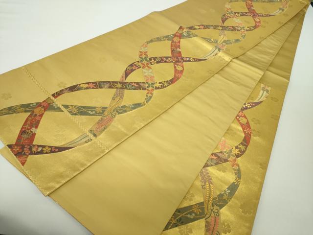 平和屋着物●六通柄袋帯　唐織　能衣鬘帯文　金糸　引箔　正絹　逸品　DAAZ0035ps