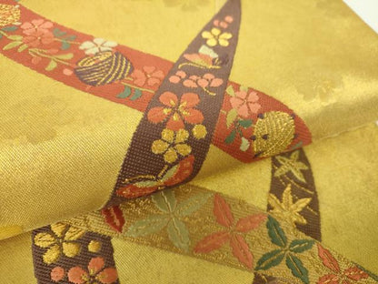 平和屋着物●六通柄袋帯　唐織　能衣鬘帯文　金糸　引箔　正絹　逸品　DAAZ0035ps