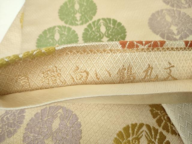 平和屋着物●六通柄袋帯　唐織　有職向かい鶴丸文　金糸　正絹　逸品　DAAZ0036ps