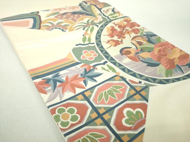 平和屋着物●六通柄袋帯　鴛鴦花文　正絹　逸品　DAAZ0052ps