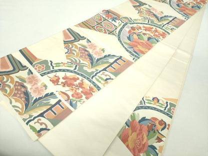 平和屋着物●六通柄袋帯　鴛鴦花文　正絹　逸品　DAAZ0052ps