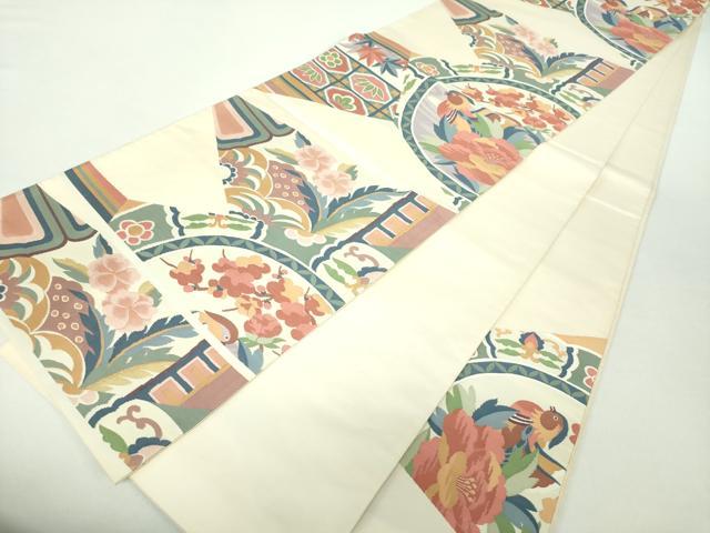 平和屋着物●六通柄袋帯　鴛鴦花文　正絹　逸品　DAAZ0052ps