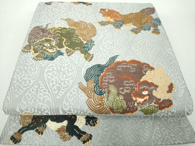 平和屋着物●六通柄袋帯 唐織 唐獅子 立涌 金銀糸 正絹 逸品 DAAZ0062ps