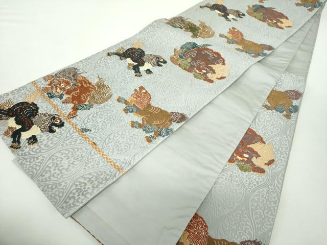 平和屋着物●六通柄袋帯 唐織 唐獅子 立涌 金銀糸 正絹 逸品 DAAZ0062ps