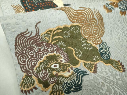 平和屋着物●六通柄袋帯 唐織 唐獅子 立涌 金銀糸 正絹 逸品 DAAZ0062ps