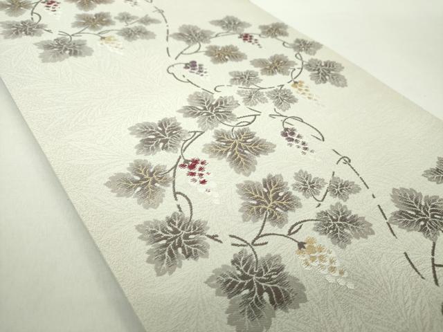 平和屋着物●インド・アッサム 野蚕糸 手織 ムガシルク 黄金ムガ蚕 両面 六通柄袋帯 唐織 葡萄蔦の葉文 金糸 正絹 逸品 DAAZ0082ps
