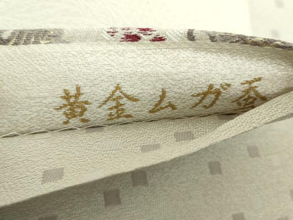 平和屋着物●インド・アッサム 野蚕糸 手織 ムガシルク 黄金ムガ蚕 両面 六通柄袋帯 唐織 葡萄蔦の葉文 金糸 正絹 逸品 DAAZ0082ps