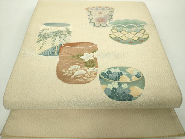 平和屋着物●綴れ 太鼓柄袋帯 器物花文 金銀糸 正絹 逸品 DAAZ0088ps