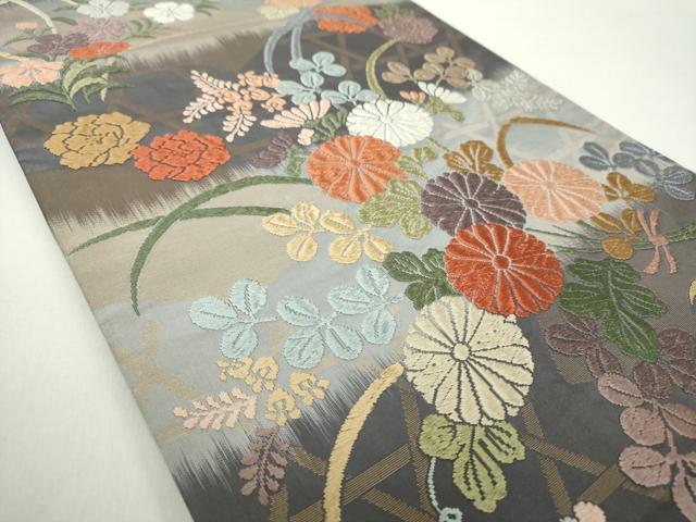 平和屋着物●六通柄袋帯　唐織　籠目花文　金糸　正絹　逸品　DAAZ0107ps