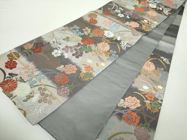 平和屋着物●六通柄袋帯　唐織　籠目花文　金糸　正絹　逸品　DAAZ0107ps