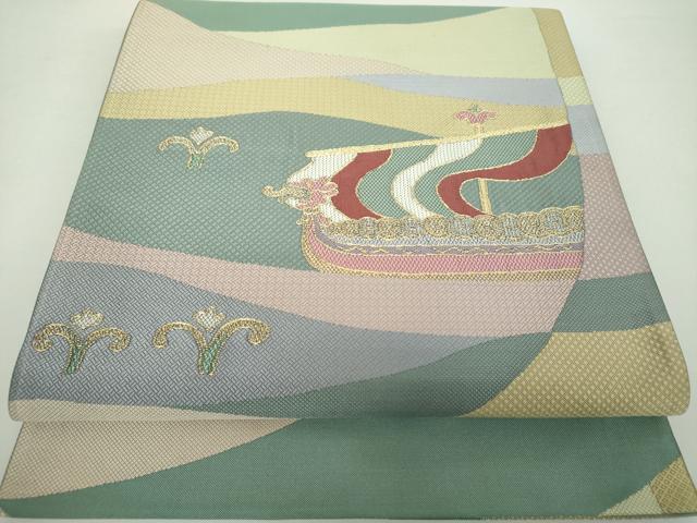 平和屋着物●六通柄袋帯 南蛮船 金糸 正絹 逸品 DAAZ0109ps