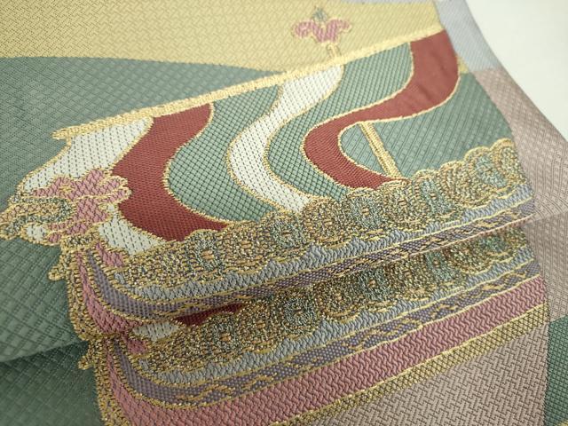 平和屋着物●六通柄袋帯 南蛮船 金糸 正絹 逸品 DAAZ0109ps