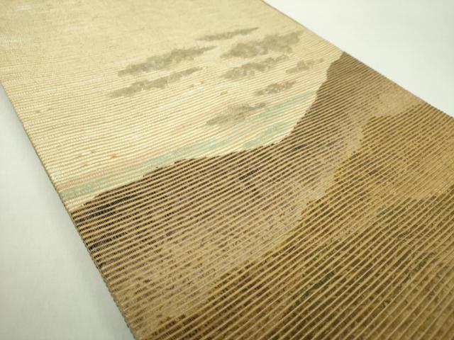 平和屋着物●六通柄袋帯　紙布　手もみ引箔　遠山風景　金糸　正絹　逸品　DAAZ0118ps