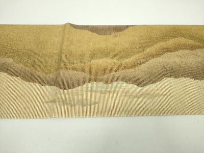 平和屋着物●六通柄袋帯　紙布　手もみ引箔　遠山風景　金糸　正絹　逸品　DAAZ0118ps
