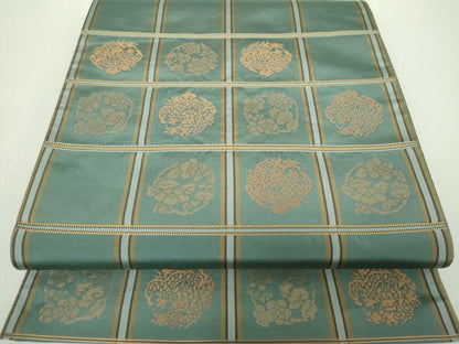 平和屋着物●両面　六通柄袋帯　花卉龍石畳文　金糸　正絹　逸品　DAAZ0121ps