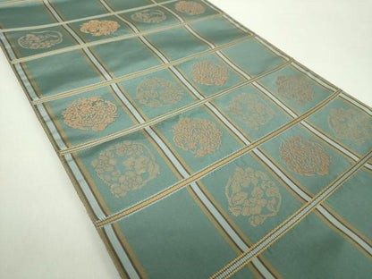 平和屋着物●両面　六通柄袋帯　花卉龍石畳文　金糸　正絹　逸品　DAAZ0121ps