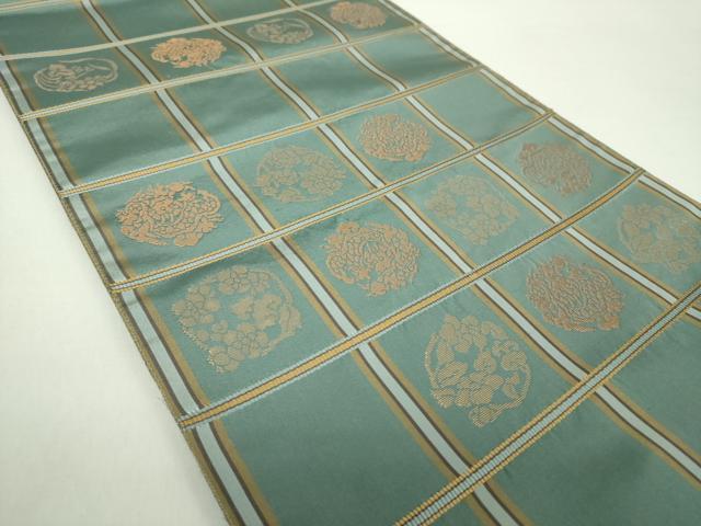 平和屋着物●両面　六通柄袋帯　花卉龍石畳文　金糸　正絹　逸品　DAAZ0121ps