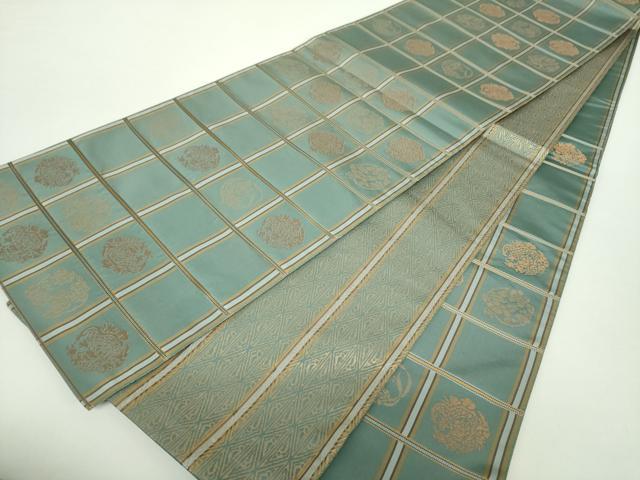 平和屋着物●両面　六通柄袋帯　花卉龍石畳文　金糸　正絹　逸品　DAAZ0121ps