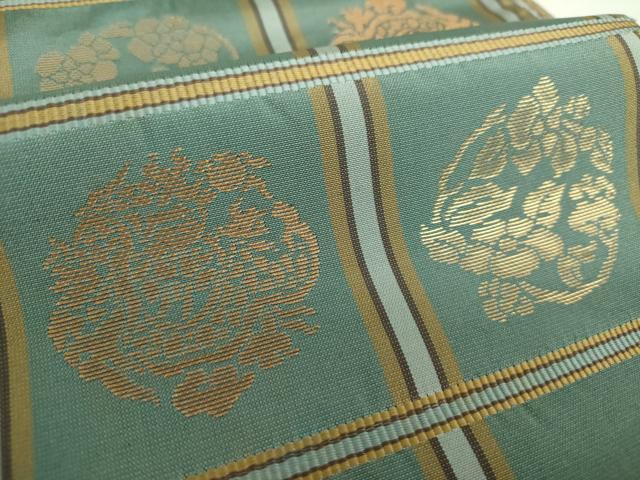 平和屋着物●両面　六通柄袋帯　花卉龍石畳文　金糸　正絹　逸品　DAAZ0121ps